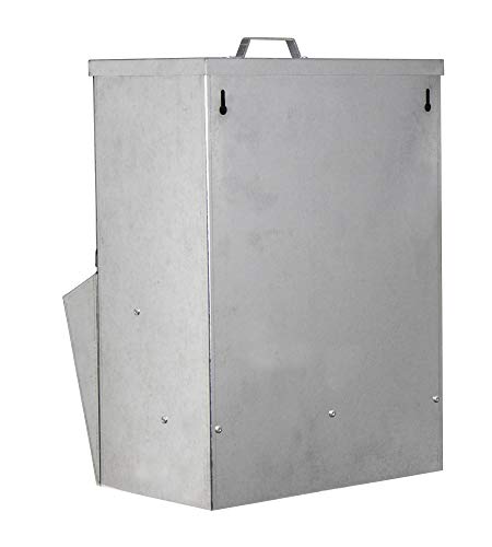 Back of the galvanized Chicken Tough 25 lb feeder with hanging hole
