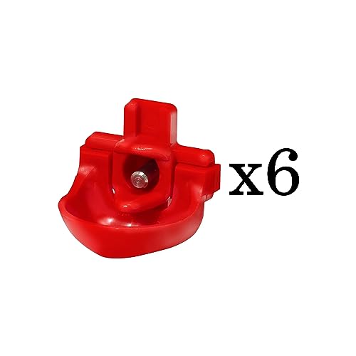 Six red horizontal chicken waterer nipples