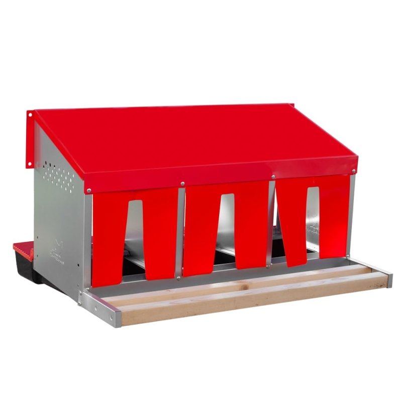 RentACoop roll-out reversible nesting box suite with red curtains