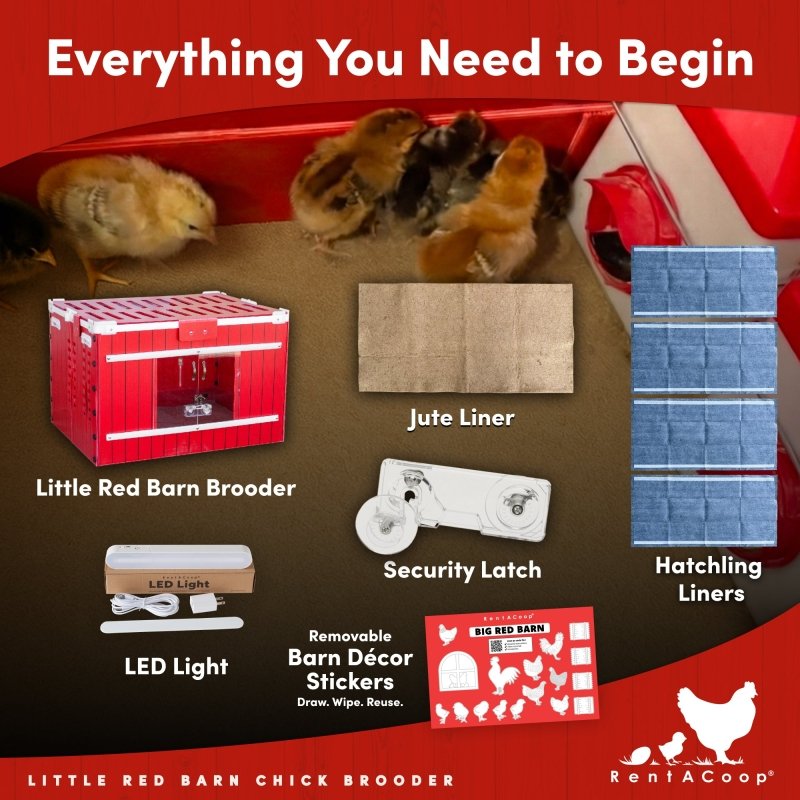 Little Red Barn brooder kit with jute liner, LED light, latch and hatchling liners