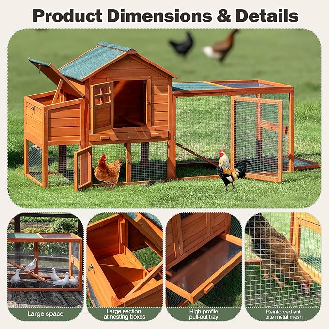 Wooden chicken coop dimensions with nesting box and run details