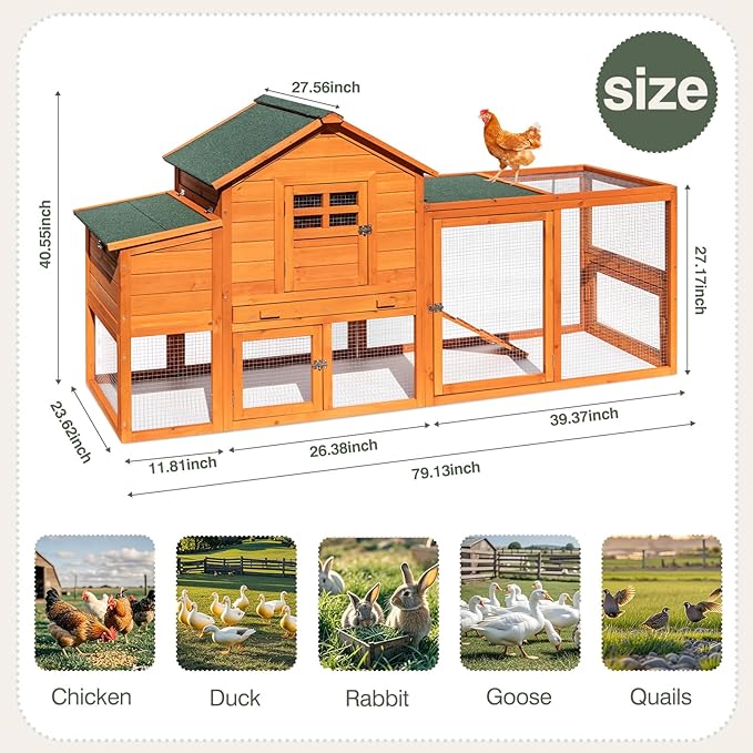 Wooden chicken coop dimensions, suitable for chickens, ducks, rabbits and quail