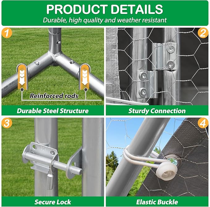 Dome-roof chicken run steel structure, connectors, lock and buckles