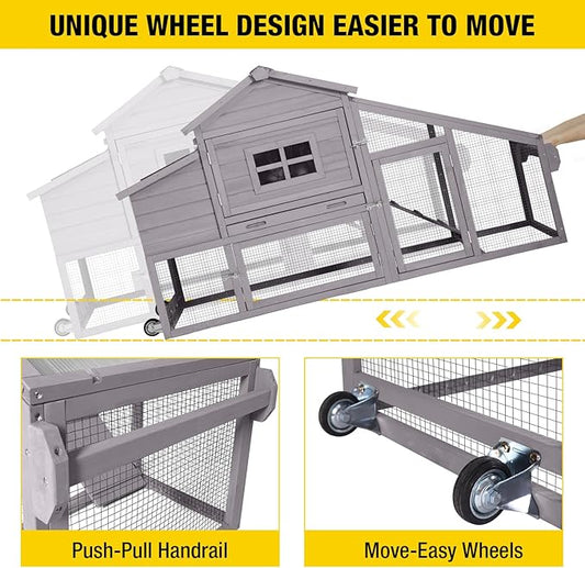 Aivituvin Chicken Coop Mobile Hen Coop, Large Poultry Cage with Wheels Outdoor Backyard Chicken House