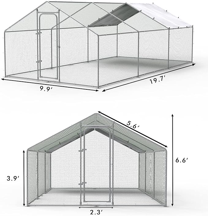 LEMBERI walk-in chicken coop dimensions, 9.9 by 19.7 feet