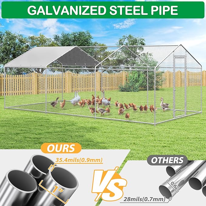 Galvanized steel pipe frame of the walk-in chicken run compared with others