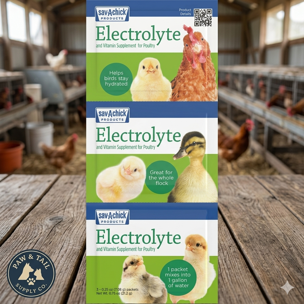 Sav-A-Chick electrolyte packets in a poultry barn
