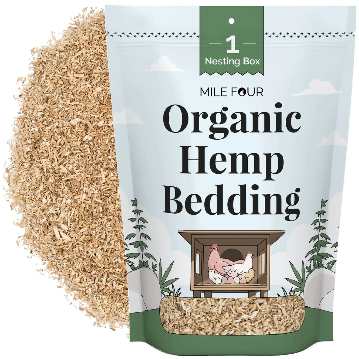 Mile Four organic hemp bedding bag with loose hemp