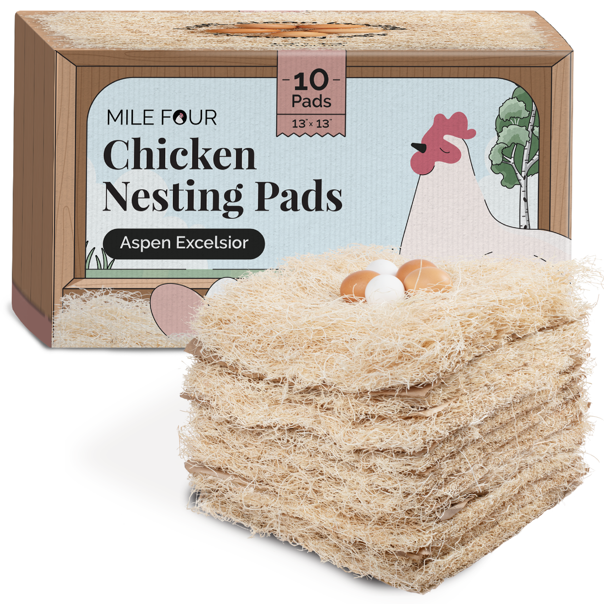 Mile Four chicken nesting pads, 10-pack, aspen excelsior