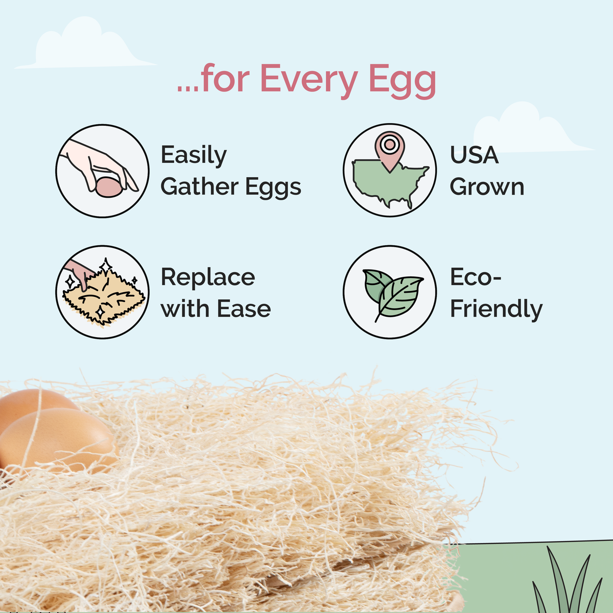 Aspen nesting pads make eggs easy to gather and are USA grown