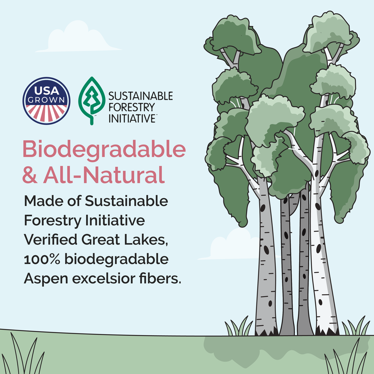Biodegradable nesting pads made from sustainably sourced aspen