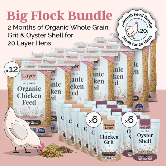 Big Flock Bundle | 2 Months of Organic Feed, Grit & Oyster Shell for 20 Layer Hens