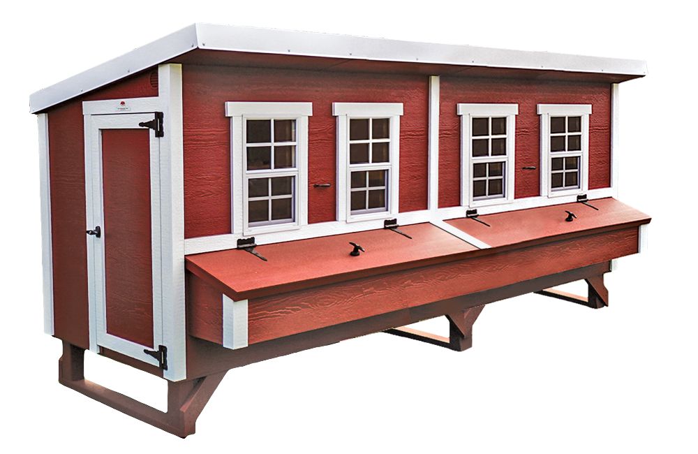 Jumbo red and white wooden chicken coop for up to 30 chickens