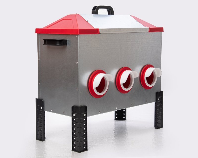 RentACoop Flock Feeder 65 galvanized 6-port gravity chicken feeder on legs