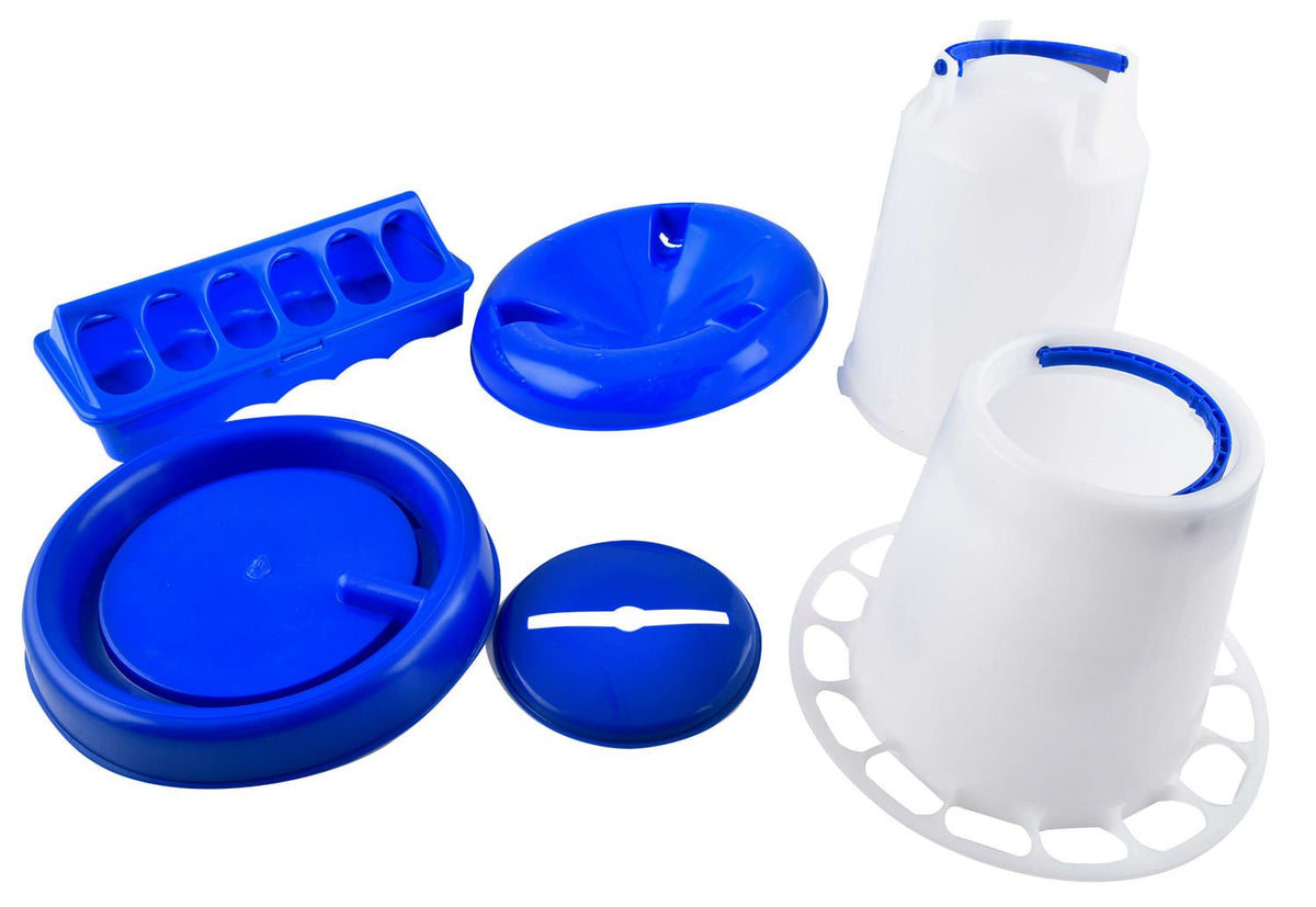 Chick feeder, waterer and feeding tray from the Double-Tuf beginner kit
