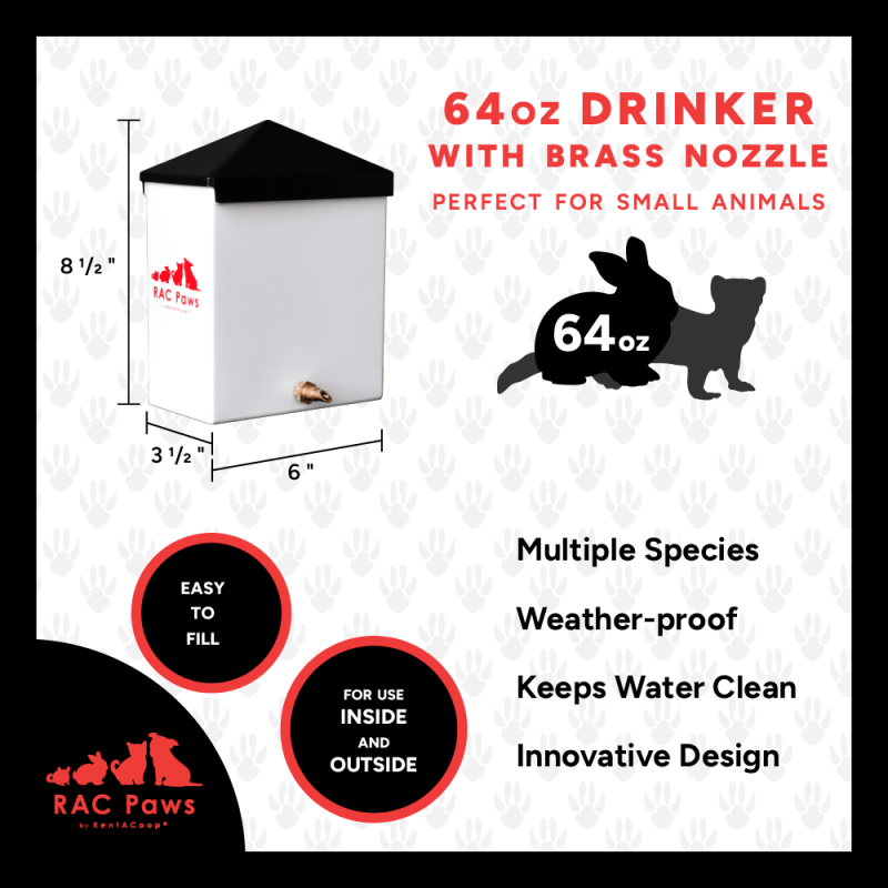 RAC Paws 64 oz drinker dimensions, for rabbits, guinea pigs and ferrets