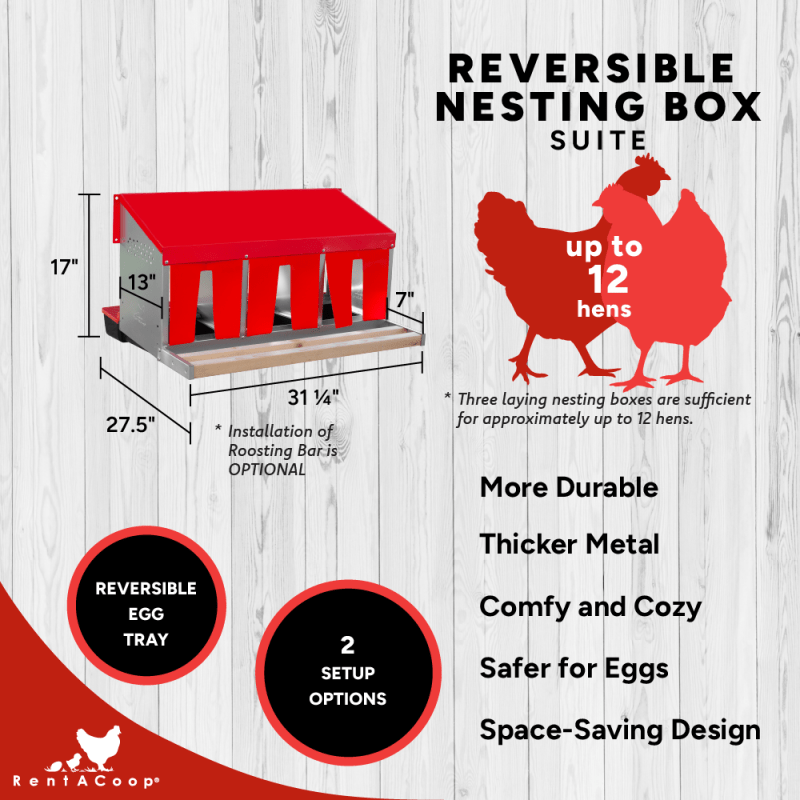 Reversible nesting box suite dimensions, fits up to 12 hens