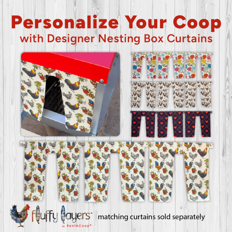 Designer nesting box curtain patterns for the RentACoop nesting box