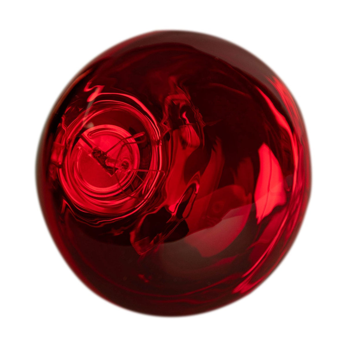Front view of a red 250 watt heat lamp bulb