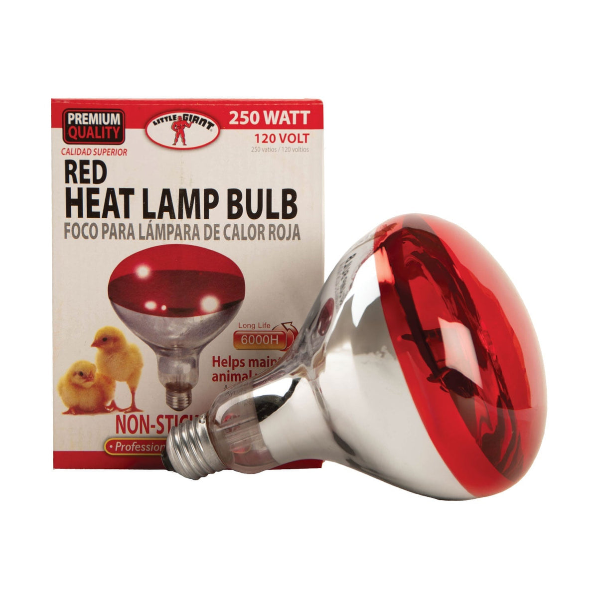 Red 250 watt heat lamp bulb and box for brooding chicks