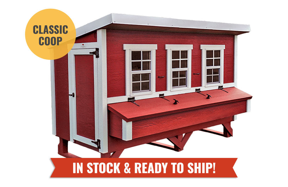 Classic red XL chicken coop, in stock and ready to ship