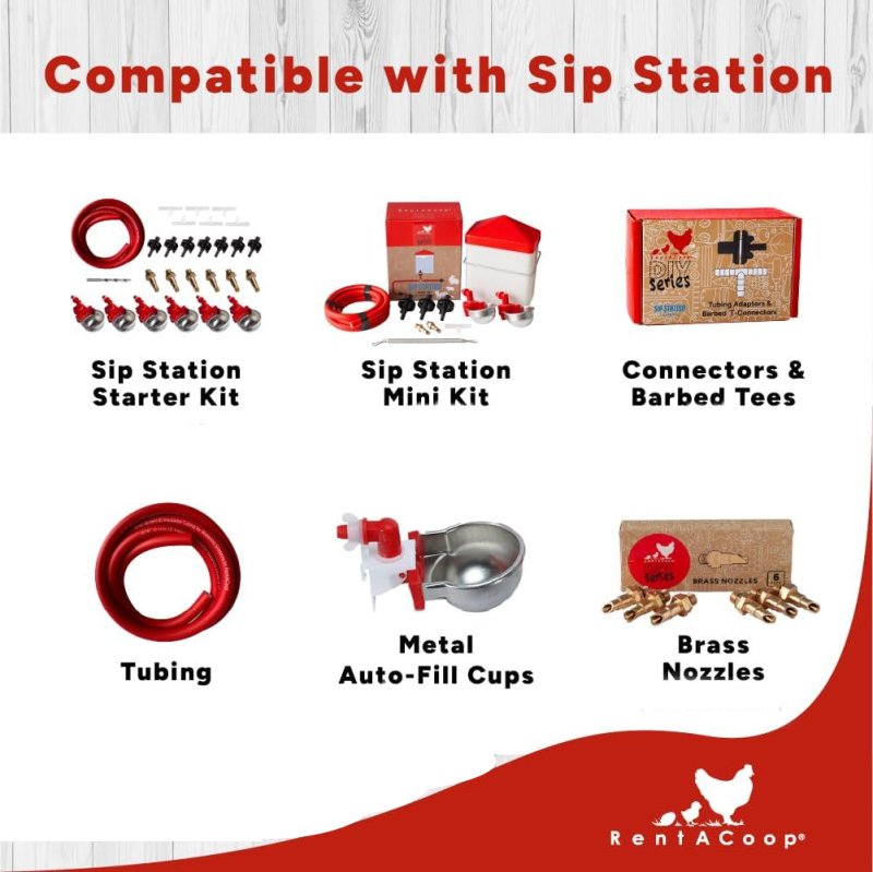 RentACoop DIY Pack of Seven (7) Tubing Adaptors and Six (6) Barbed T-Connectors – Compatible with Sip Station Watering System for Poultry and Small Animals and 5/16" ID Tubing