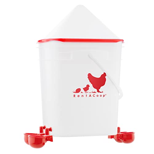 RentACoop 5 Gallon 4 Autofill Water Cup Chicken Waterer 2025 Version - Center Placement