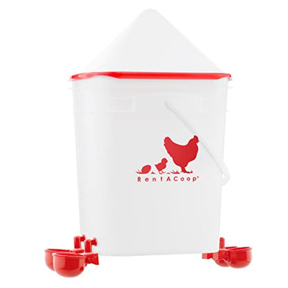 RentACoop 5 Gallon 4 Autofill Water Cup Chicken Waterer 2025 Version - Center Placement
