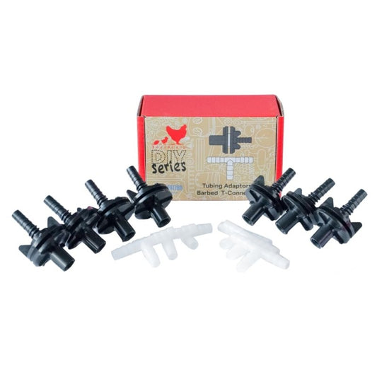 RentACoop DIY Pack of Seven (7) Tubing Adaptors and Six (6) Barbed T-Connectors – Compatible with Sip Station Watering System for Poultry and Small Animals and 5/16" ID Tubing