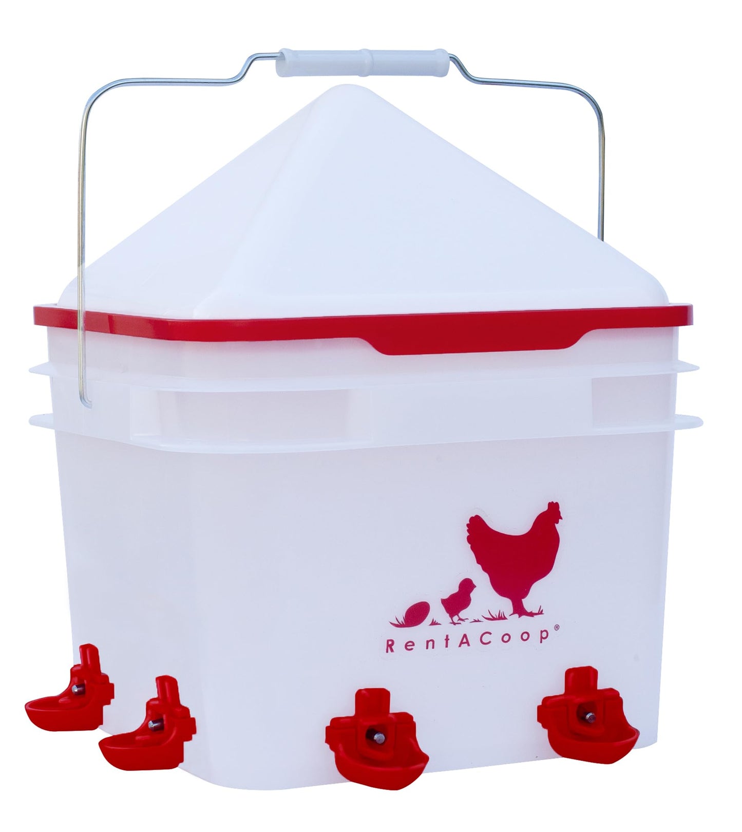 RentACoop 2 Gallon BPA-Free Plastic Bucket Chicken Waterer Set with 4 Horizontal Nipples - Corner Placement 2025 Version