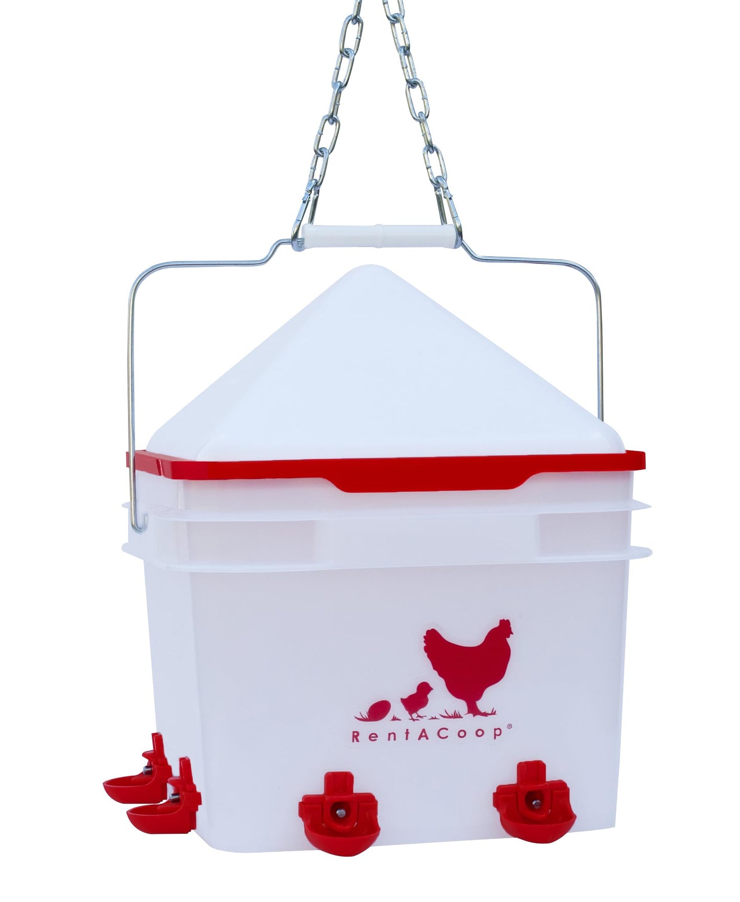 RentACoop 2 Gallon BPA-Free Plastic Bucket Chicken Waterer Set with 4 Horizontal Nipples - Corner Placement 2025 Version