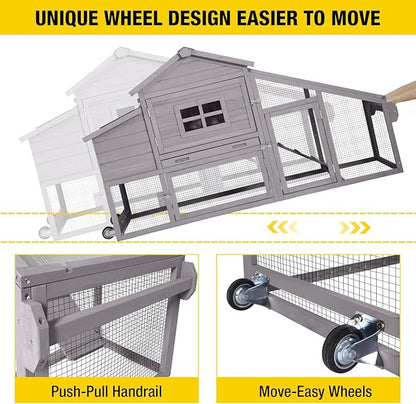 Aivituvin Chicken Coop Mobile Hen Coop, Large Poultry Cage with Wheels Outdoor Backyard Chicken House