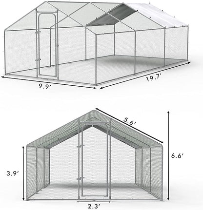 LEMBERI Metal Large Chicken Coop, Spire Shape Walk-in Poultry Chicken Hen cage, Rabbits Duck Cages with Waterproof and Anti-Ultraviolet Cover for Outside,Backyard and Farm