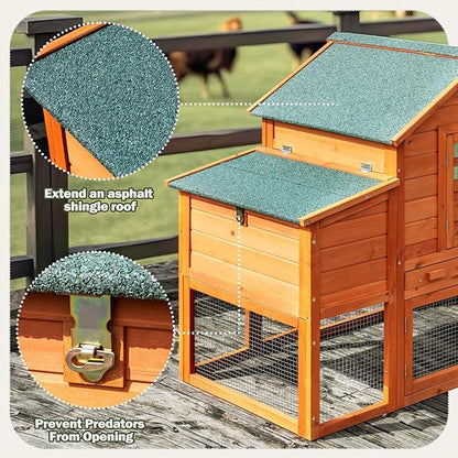 Chicken Coop for 4-6 Chickens Outdoor Wooden Hen House Poultry Pet Hutch for Backyard w/Run Cage & Nesting Box