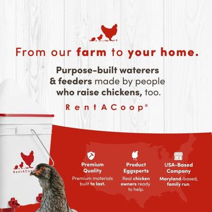 RentACoop Chicken Feeder & Waterer Set– 25lb No-Waste Feeder with 4 Large Ports + 5-Gallon Waterer with Auto-Fill Cups & Horizontal Nipples