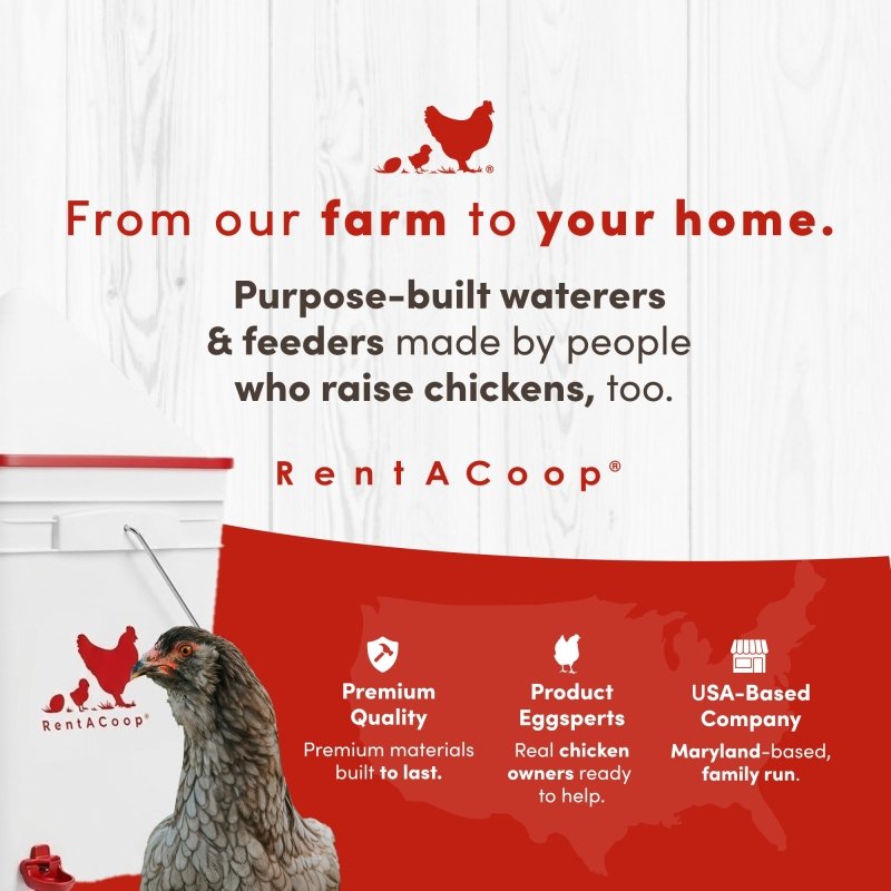 RentACoop 5 Gallon Chicken Waterer with 4 Auto-Fill Water Cups, 4 Horizontal nipples, and Adjustable Stand - Corner Placement