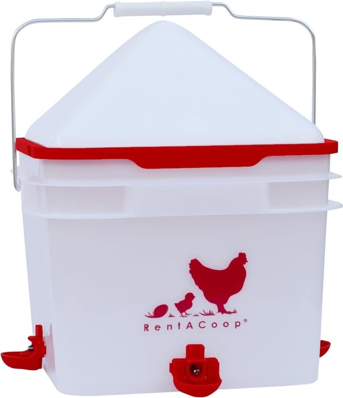 RentACoop 2 Gallon Chicken BPA-Free Plastic Bucket Waterer Set with 4 Horizontal Nipples - Center Placement - 2025 Version