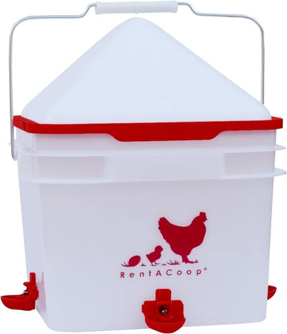 RentACoop 2 Gallon Chicken BPA-Free Plastic Bucket Waterer Set with 4 Horizontal Nipples - Center Placement - 2025 Version