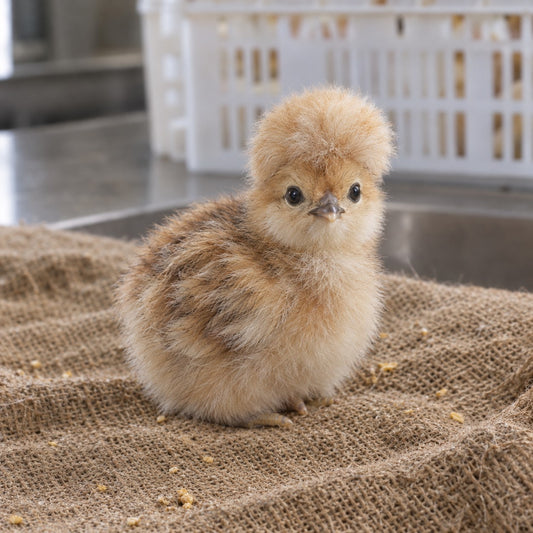 Illustration of a day-old Polish chick.