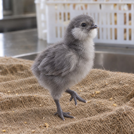 Illustration of a day-old BBS Ameraucana chick.