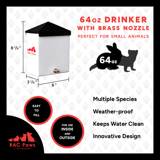 RAC Paws 64oz(2L) Small Animal Drinker with Sliding Lid and No-Drip Brass Nozzle